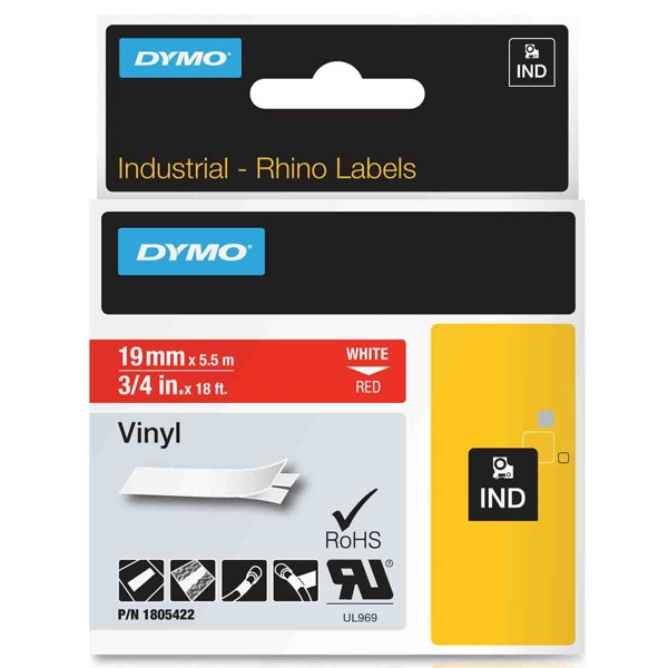 Ταινία Dymo 1805422 IND Rhino Vinyl White on Red 5.5m x 19mm 088628 - 1