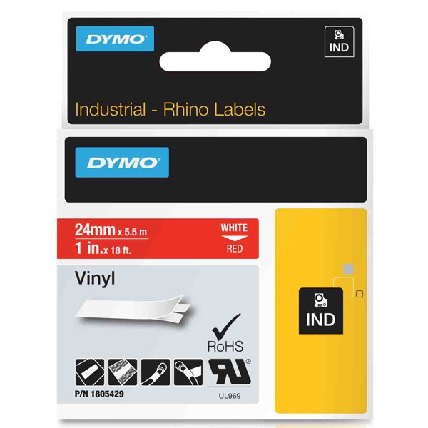 Ταινία Dymo 1805429 IND Rhino Vinyl White on Red 5.5m x 24mm 088630 - 1