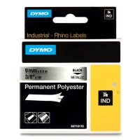 Ταινία Dymo 18485 IND Rhino Permanent Polyester Βlack on Metallic 5.5m x 9mm 088686