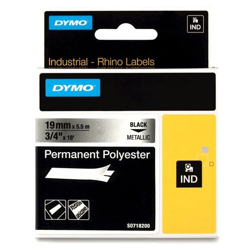 Ταινία Dymo S0718200 / 18487 IND Rhino Permanent Polyester Βlack on Metallic 5.5m x 19mm 088690 - 1