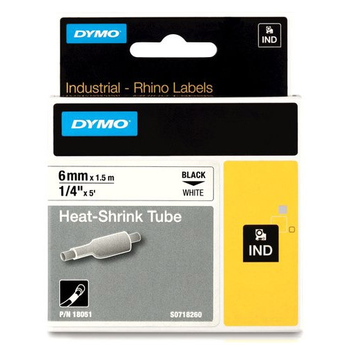 Ταινία Dymo S0718260 /18051 IND Rhino Θερμοσυστελλόμενη Black on White 1.5m x  6mm 088694 - 1