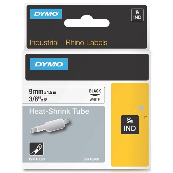 Ταινία Dymo S0718280 / 18053 IND Rhino Θερμοσυστελλόμενη Black on White 1.5m x 9 mm 088696 - 1