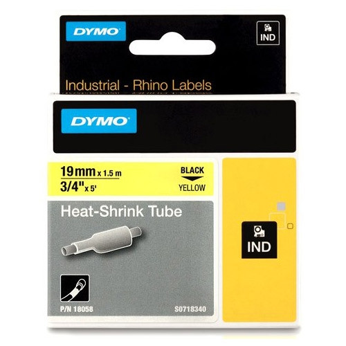 Ταινία Dymo S0718340 / 18058 IND Rhino Θερμοσυστελλόμενη Black on Yellow 1.5m x 19mm 088710 - 1