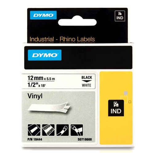 Dymo Ταινία Dymo S0718600 / 18444 IND Rhino Vinyl 5,5m x 12mm Black on White 18444 088602 - 1