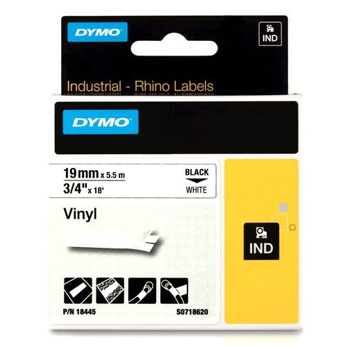 Dymo Ταινία Dymo S0718620 / 18445 IND Rhino Vinyl 5,5m  x 19mm Black on White 18445 088604 - 1