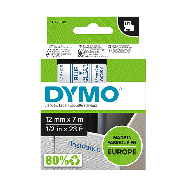 Dymo Ταινία Dymo S0720510 / 45011 7m x 12mm Blue on Transparent S0720510 088202 - 1