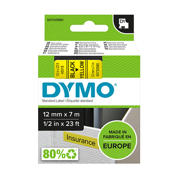 Dymo Ταινία Dymo S0720580 / 45018 7m x 12mm Black on Yellow S0720580 088216 - 1