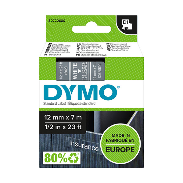 Dymo Ταινία Dymo S0720600 / 45020 7m x 12mm White on Transparent S0720600 088220 - 1