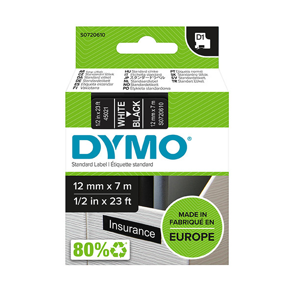 Dymo Ταινία Dymo S0720610 / 45021 7m x 12mm White on Black S0720610 088222 - 1