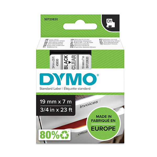 Dymo Ταινία Dymo S0720820 / 45800 7m x 19mm Black on Transparent S0720820 088400 - 1