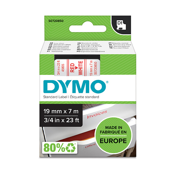 Dymo Ταινία Dymo S0720850 / 45805 7m x 19mm Red on White S0720850 088406 - 1