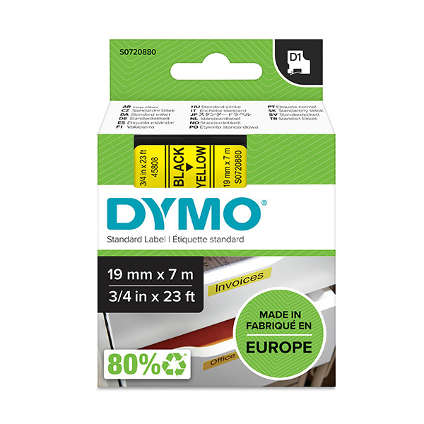 Dymo Ταινία Dymo S0720880 / 45808 7m x 19mm Black on Yellow S0720880 088412 - 1