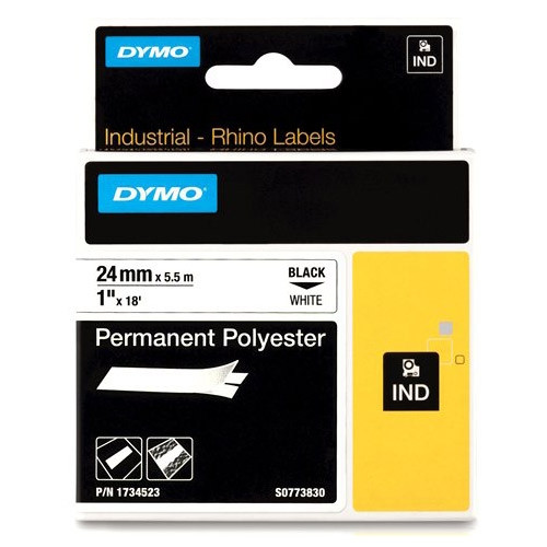 Ταινία Dymo S0773830 / 1734523 IND Rhino Permanent Polyester Βlack on White 5.5m x 24mm 088672 - 1