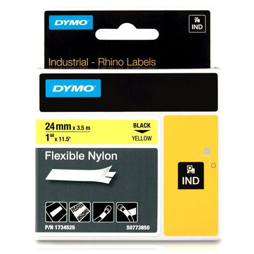 Dymo 1734525 IND Rhino black σε κίτρινη εύκαμπτη νάιλον ταινία, 24mm (πρωτότυπο Dymo) 1734525 S0773850 088724 - 1