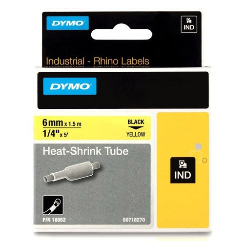 Dymo 18052 IND Rhino black σε κίτρινη θερμοσυστελλόμενη ταινία, 6mm (πρωτότυπο) 18052 088704 - 1