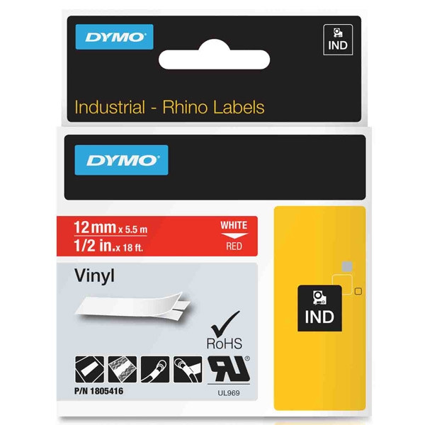 Dymo 1805416 IND Rhino white σε κόκκινη ταινία βινυλίου, 12mm (πρωτότυπο Dymo) 1805416 088626 - 1