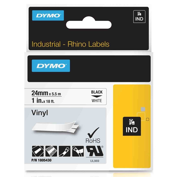 Dymo 1805430 IND Rhino black σε λευκή ταινία βινυλίου, 24mm (πρωτότυπο Dymo) 1805430 088606 - 1
