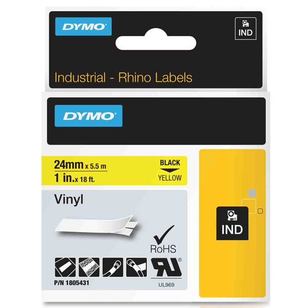 Dymo 1805431 IND Rhino black σε κίτρινη ταινία βινυλίου, 24mm (πρωτότυπο Dymo) 1805431 088612 - 1
