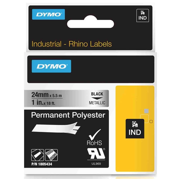Dymo 1805434 IND Rhino black σε μεταλλική μόνιμη πολυεστερική ταινία, 24mm (πρωτότυπο) 1805434 088692 - 1
