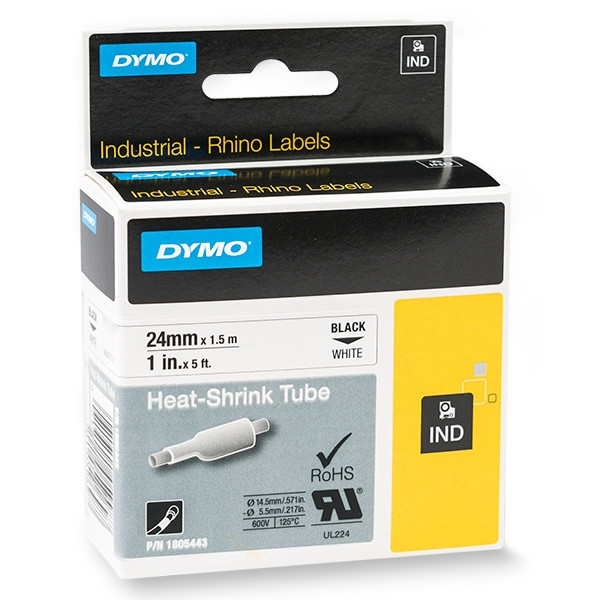 Dymo 1805443 IND Rhino black σε λευκή θερμοσυστελλόμενη ταινία, 24 mm (πρωτότυπο Dymo) 1805443 088702 - 1