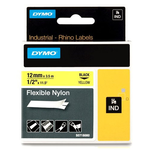 Dymo S0718080 / 18490 IND Rhino black σε κίτρινη εύκαμπτη ταινία νάιλον, 12 mm (πρωτότυπο Dymo) 18490 S0718080 088720 - 1