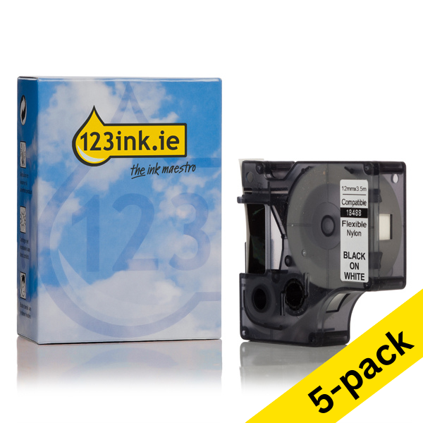 Dymo S0718100 / 18488 IND Rhino black σε λευκή εύκαμπτη νάιλον ταινία, 12mm (5-pack) (123ink) S0718100C 650571 - 1