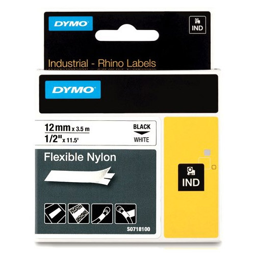 Dymo S0718100 / 18488 IND Rhino black σε λευκή εύκαμπτη ταινία νάιλον, 12 mm (πρωτότυπο Dymo) 18488 088714 - 1