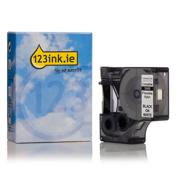 Dymo S0718100 / 18488 IND Rhino black σε λευκή εύκαμπτη ταινία νάιλον, 12 mm (123ink) 18488C 088715 - 1