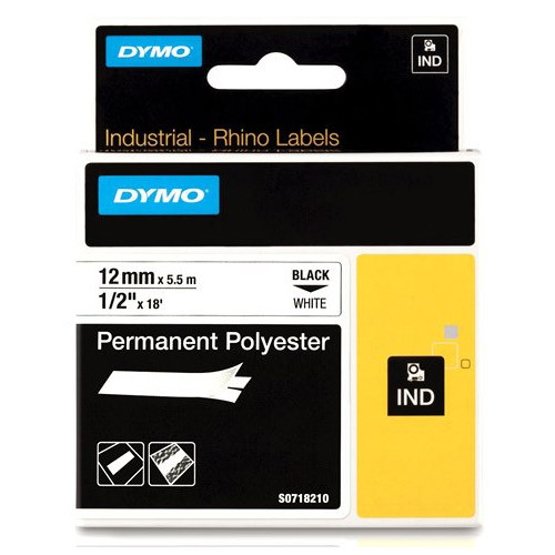 Dymo S0718210 / 18483 IND Rhino black σε λευκή μόνιμη πολυεστερική ταινία, 12 mm (πρωτότυπο Dymo) 18483 S0718210 088668 - 1
