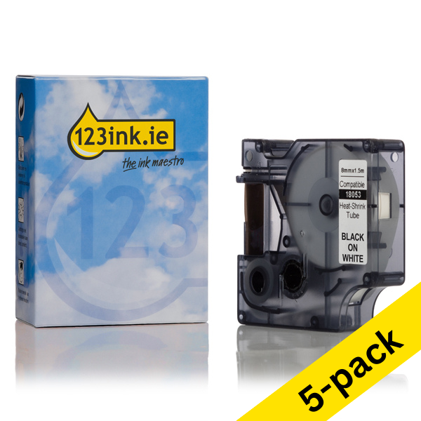 Dymo S0718280 / 18053 IND Rhino black on white θερμοσυστελλόμενη ταινία, 9mm (5-pack) (123ink) S0718280C 650591 - 1