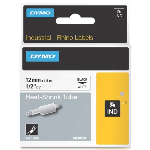 Dymo S0718300 / 18055 IND Rhino black σε λευκή θερμοσυστελλόμενη ταινία, 12 mm (πρωτότυπο Dymo) 18055 088698 - 1