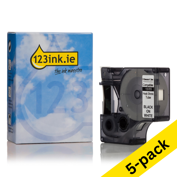 Dymo S0718300 / 18055 IND Rhino black σε λευκή θερμοσυστελλόμενη ταινία, 12mm (5-pack) (123ink) S0718300C 650587 - 1
