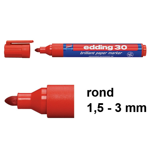 Μαρκαδόρος Edding 30 brilliant κόκκινος (στρογγυλός 1,5 - 3 mm) 239205 - 1
