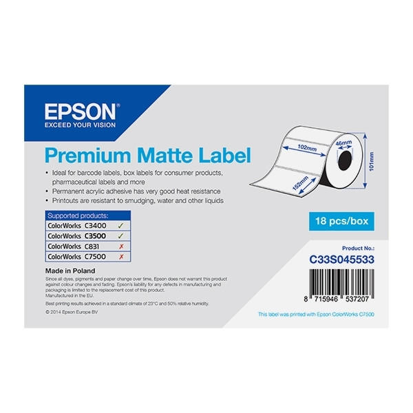 Epson Αυτοκόλλητες Ετικέτες Epson C33S045533 Premium Matte 102 x 152 mm C33S045533 083376 - 1