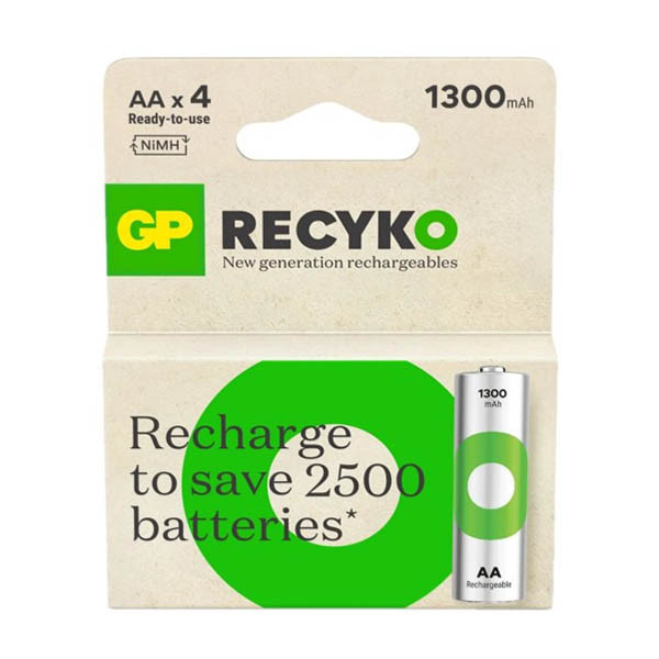 Επαναφορτιζόμενη μπαταρία Ni-Mh GP 1300 ReCyko AA / HR06 (4 τεμ.) AGP00108 - 1