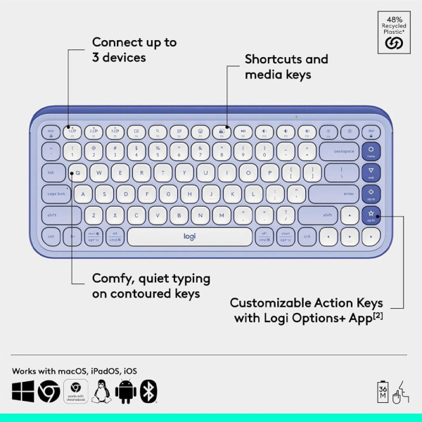 Πληκτρολόγιο Logitech Pop Icon Keys Bluetooth Lilac/Off White 920-013074 570159 - 5