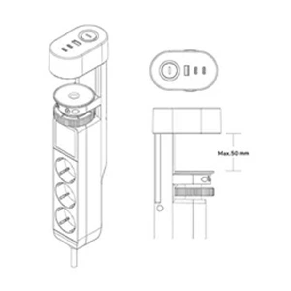 Πολύπριζο Neomounts Volt Series 3 Θέσεων με 2x USB-C & 1x USB-A Black DS22-840BL6 204028 - 6