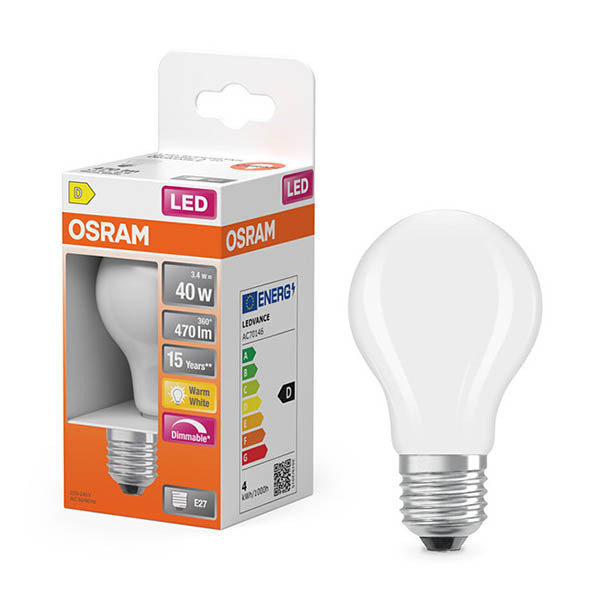 Λάμπα LED Osram E27 Ματ Αχλάδι A60 Ρύθμιση Φωτισμού 3.4W (40W) | 2700K LOS01811 - 1