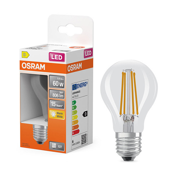 Λάμπα LED Osram E27 A60 Filament 2700K 5.9W Warm White (60W) LOS01827 - 1
