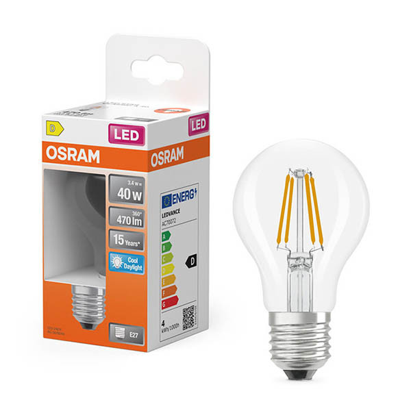 Λάμπα LED Osram E27 A60 Filament 6500K 3.4W Cold White (40W) LOS02120 - 1