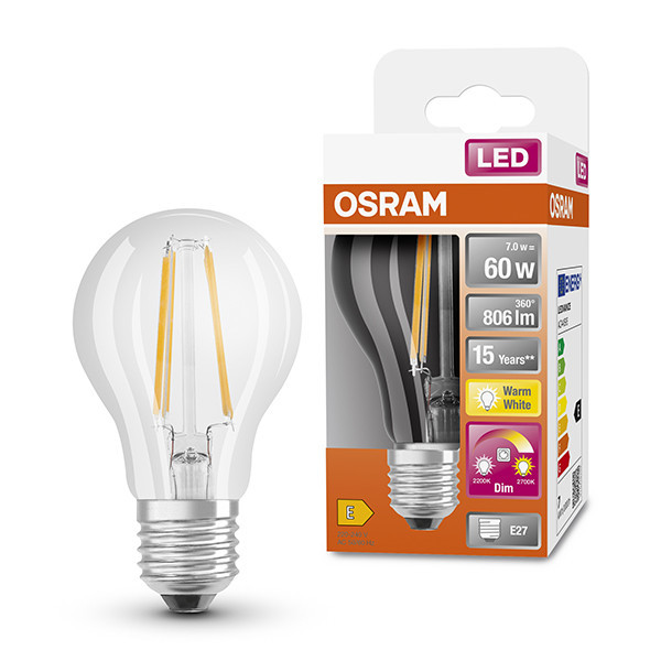 Λάμπα LED Osram E27 Clear Dimmable 2200K-2700K 7W (60W) LOS00362 - 1