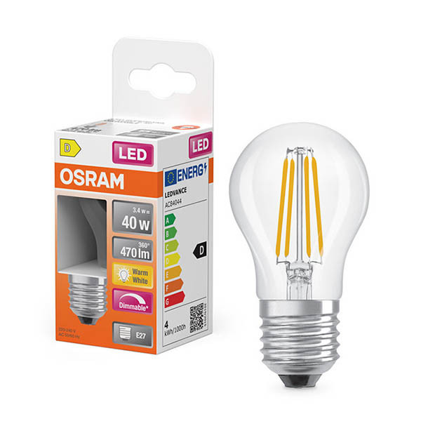 Λάμπα LED Osram E27 Clear P45 Dimmable 2700K 3.4W Warm White (40W) LOS01871 - 1