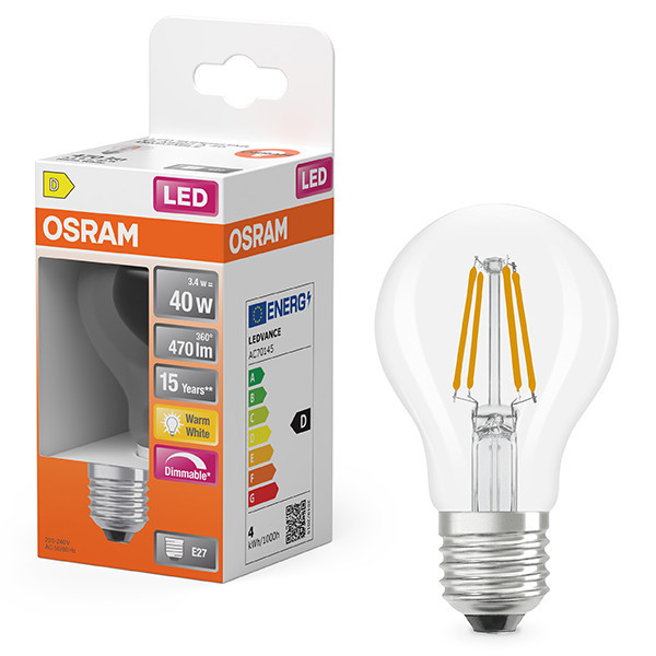 Λάμπα LED Osram E27 Filament Dimmable A60 2700K 3.4W Warm White (40W) LOS01797 - 1