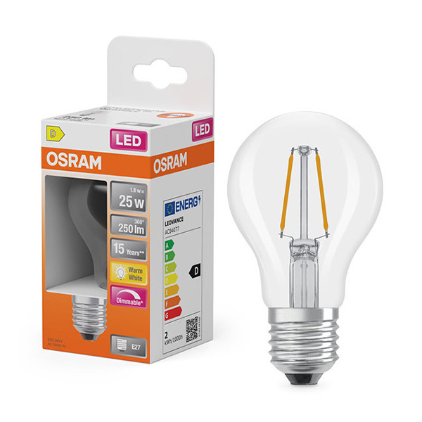 Λαμπτήρας LED Osram E27 Διαφανής Νήματος Αχλάδι A60 1.8W (25W) | 2700K LOS01805 - 1