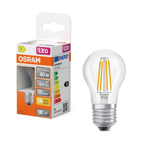 Λαμπτήρας LED Osram E27 Διαφανής Σφαιρικός P45 Νήμα 3.4W (40W) | 2700K LOS01893 - 1