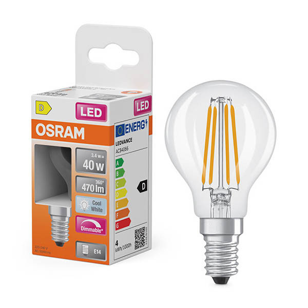 Λαμπτήρας Osram E14 LED Νήματος Μπάλα P45 Διαφανής Ρύθμιση φωτισμού 3.4W (40W) | 4000K LOS02160 - 1