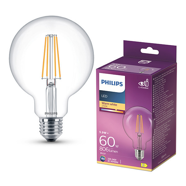 Λάμπα LED Philips E27 Globe G95 Νήμα Διαφανές 5,9W (60W) | 2700K LPH04251 - 1