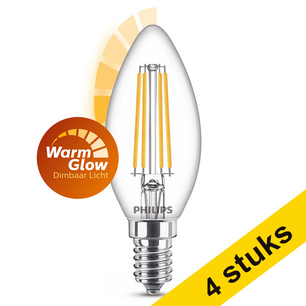 Προσφορά: Λάμπα LED Philips E14 Candle Filament WarmGlow 3.4W (40W) 4Τεμ LPH02560 - 1