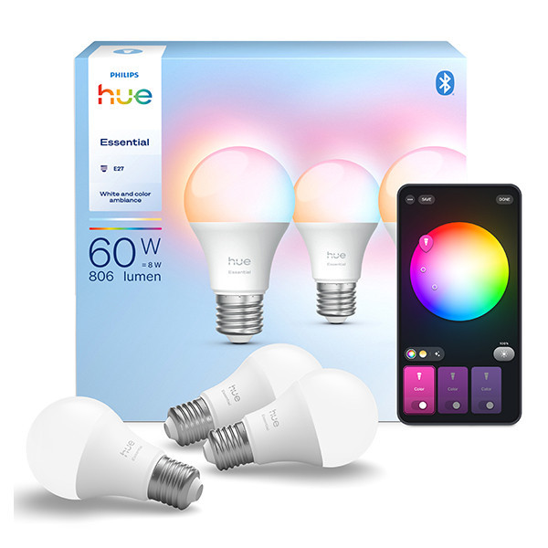 Smart λάμπα Philips Hue Essential E27 λευκή και ρυθμιζόμενη RGB Zigbee 3 τεμάχια LPH04291 - 1
