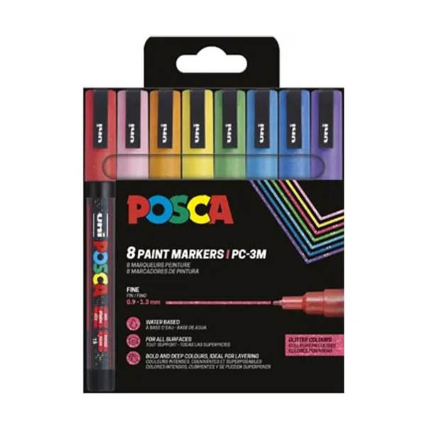 Σετ Μαρκαδόρων POSCA PC-3ML με Γκλίτερ Χρώματα (0,9 - 1,3 mm Στρογγυλά) 8 Τεμάχια 425408 - 1